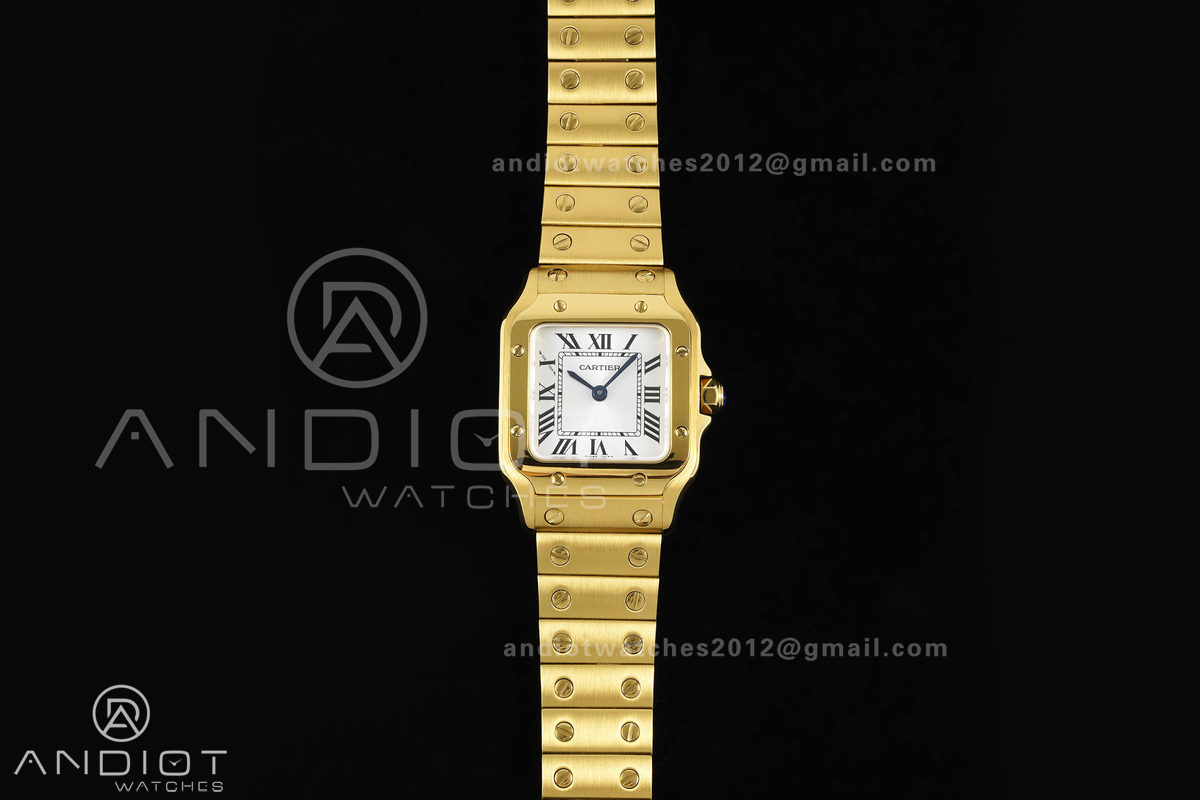 Santos WGSA0107 27x34.5mm YG BLF 1:1 Best Edition Silver Dial On SS SmartLinks Bracelet Ronda Quartz